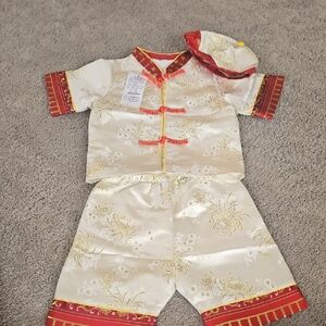 Traditional Kids Matching Set in Ivory and Red - Classic Festive Outfit